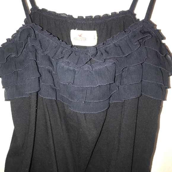 Hollister Tops - Hollister Black Ruffle Spaghetti Strap Top L